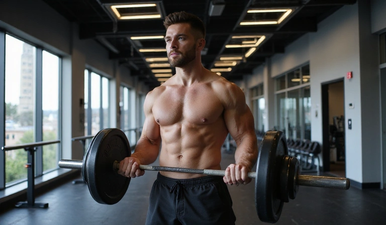 Hombre levantando pesas en un gimnasio moderno
