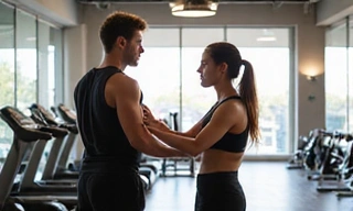 Entrenador personal guiando a una persona en un ejercicio de fitness